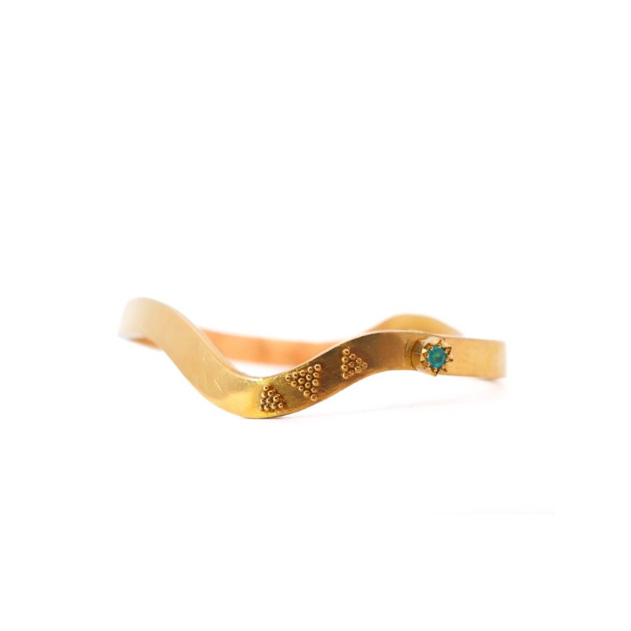 22 Karat Gold Bracelet with Granulation and Hex Nut with Custom Gemstone