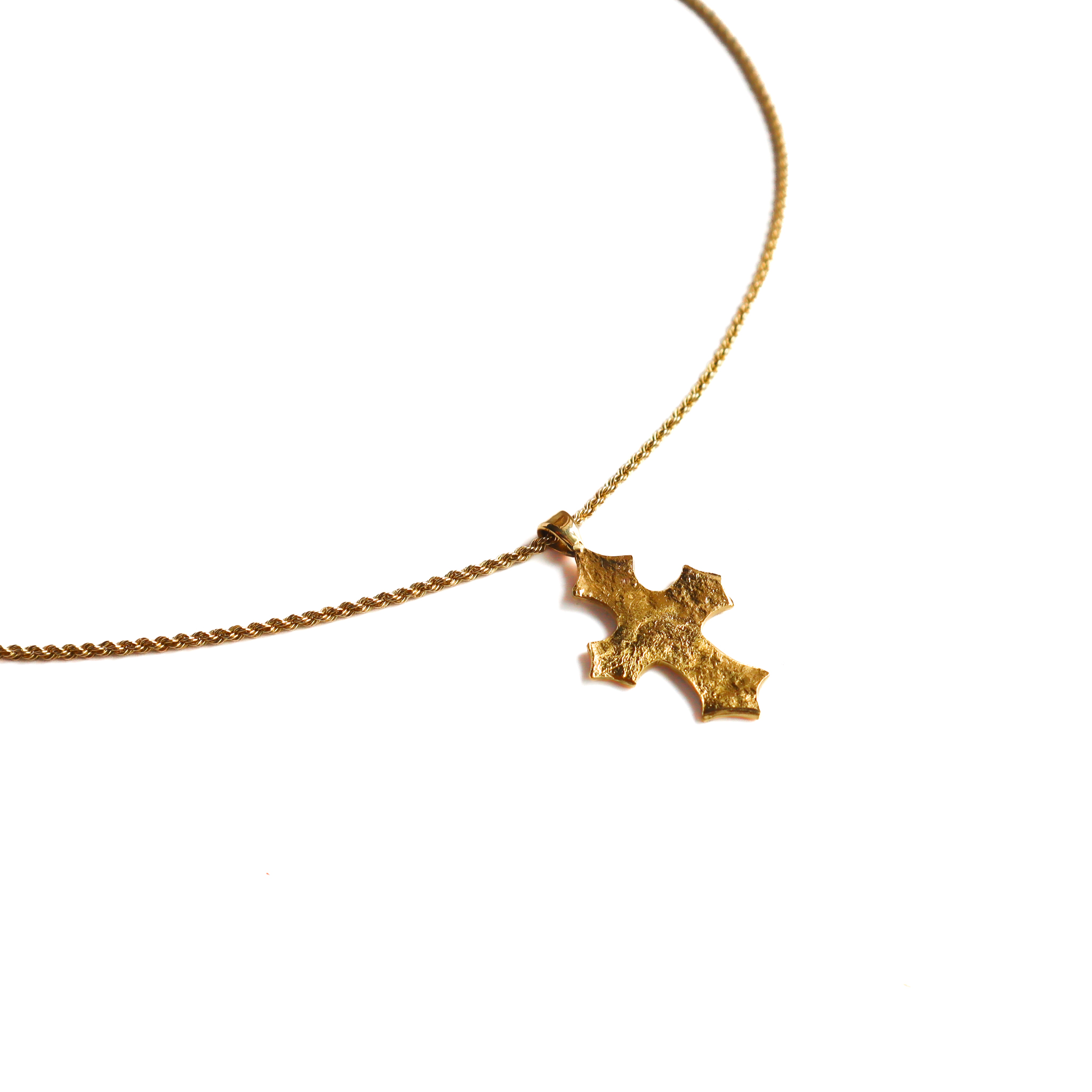 22k Gold Organic Gothic Cross Necklace detail