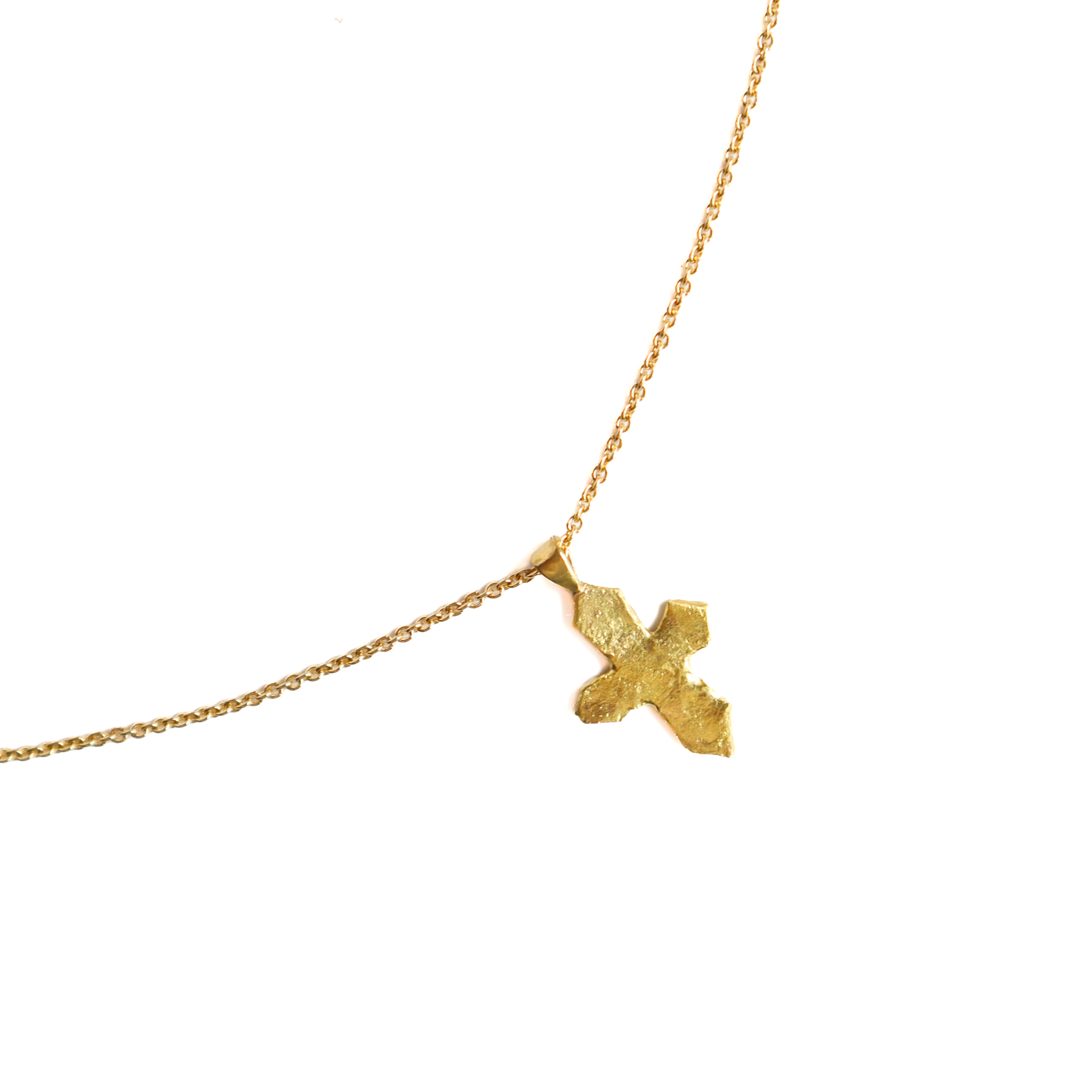 22k Gold Organic Medium Cross Necklace detail