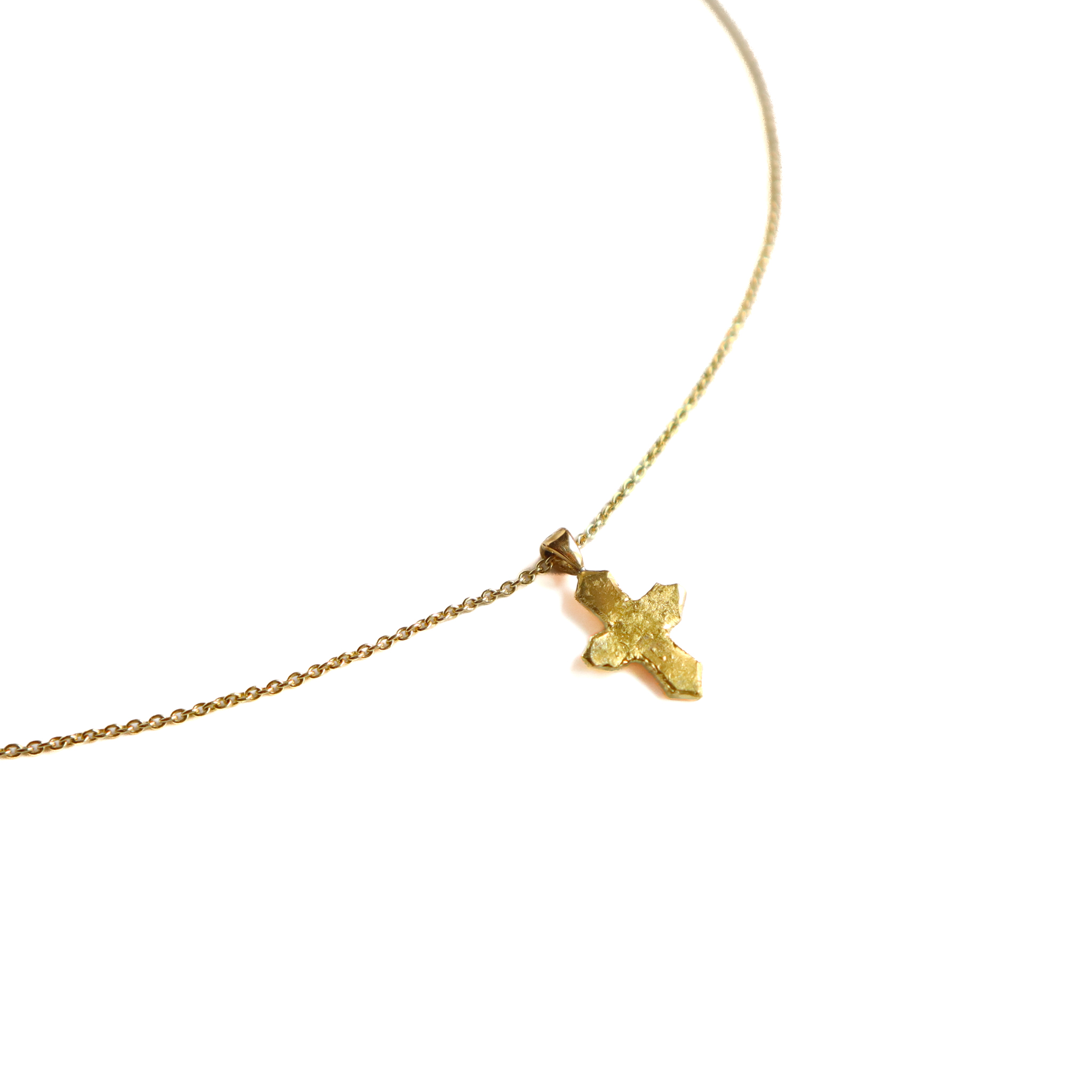 22k Gold Organic Small Cross Necklace detail