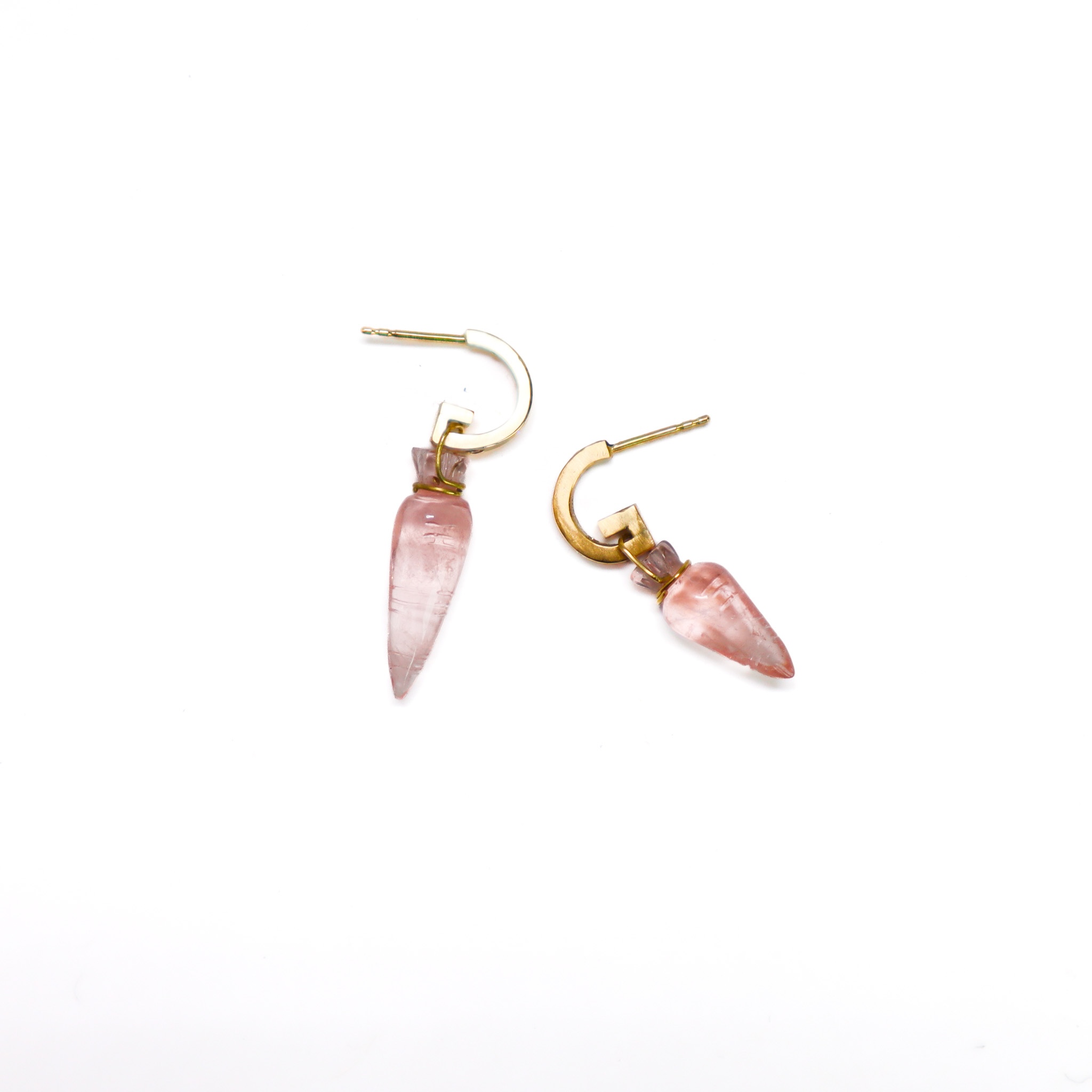 Carrot Diamond Huggie Earrings worn