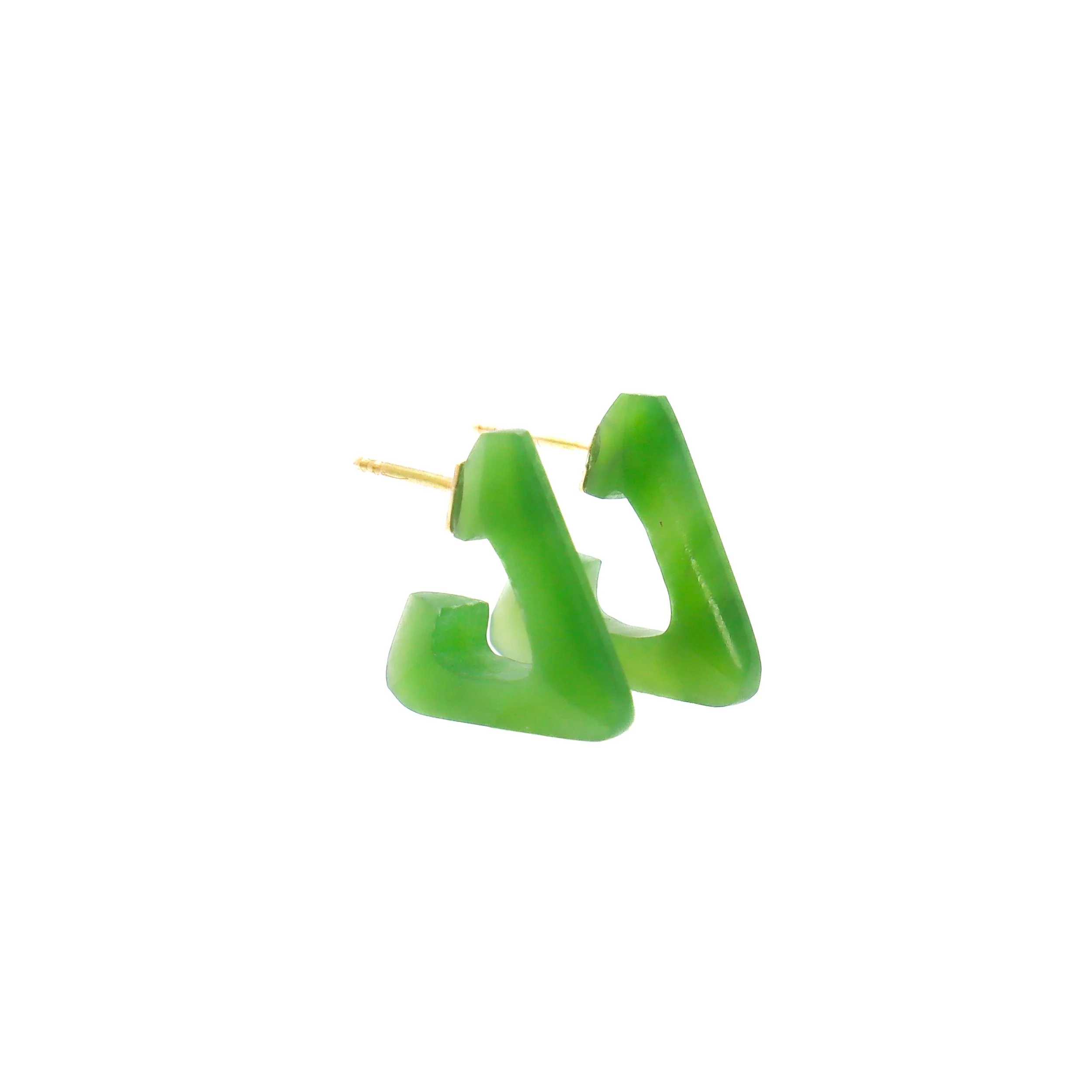 Knife Edge Triangle Jadeite Gold Earrings with imperial jadeite in 18 karat gold handcrafted in NYC