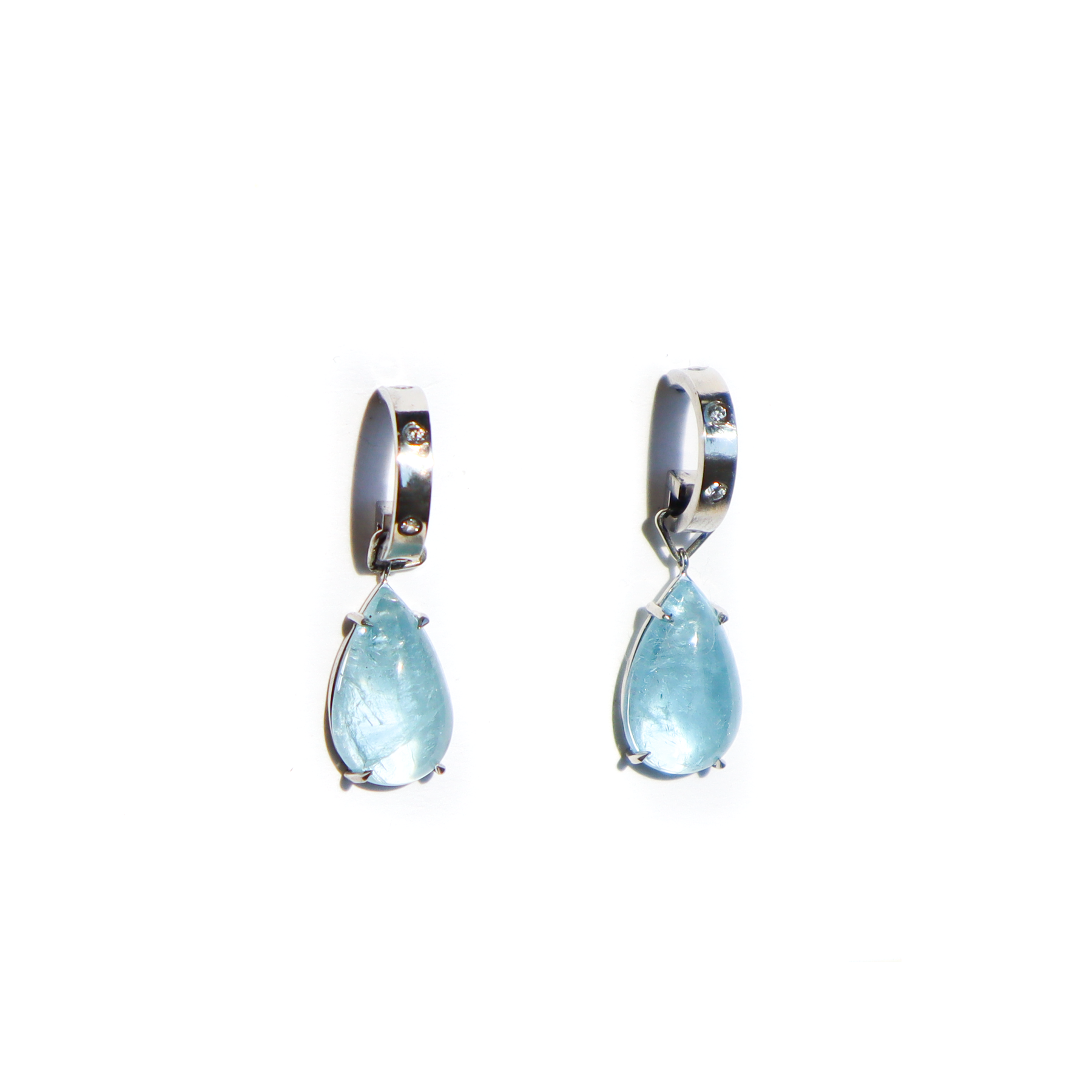 Natural Brazilian Aquamarine and Diamond Platinum Huggies