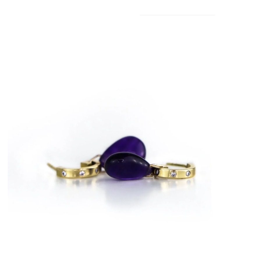 Amethyst Diamond Gold Huggies by Nelly Creative Studios