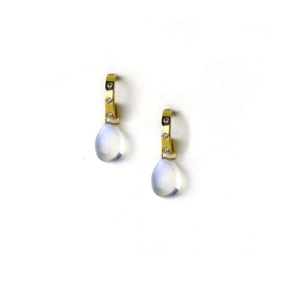 Moonstone Diamond Gold Huggies by Nelly Creative Studios