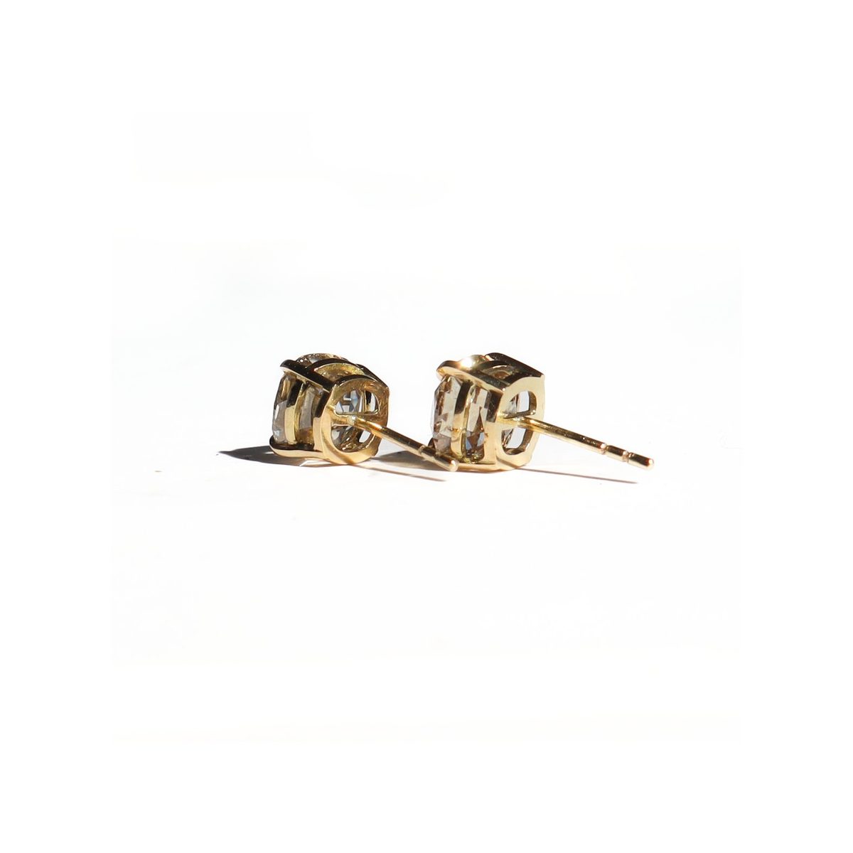 Classic Old Mine Cushion Cut Champagne 2-Carat Diamond Earrings side view