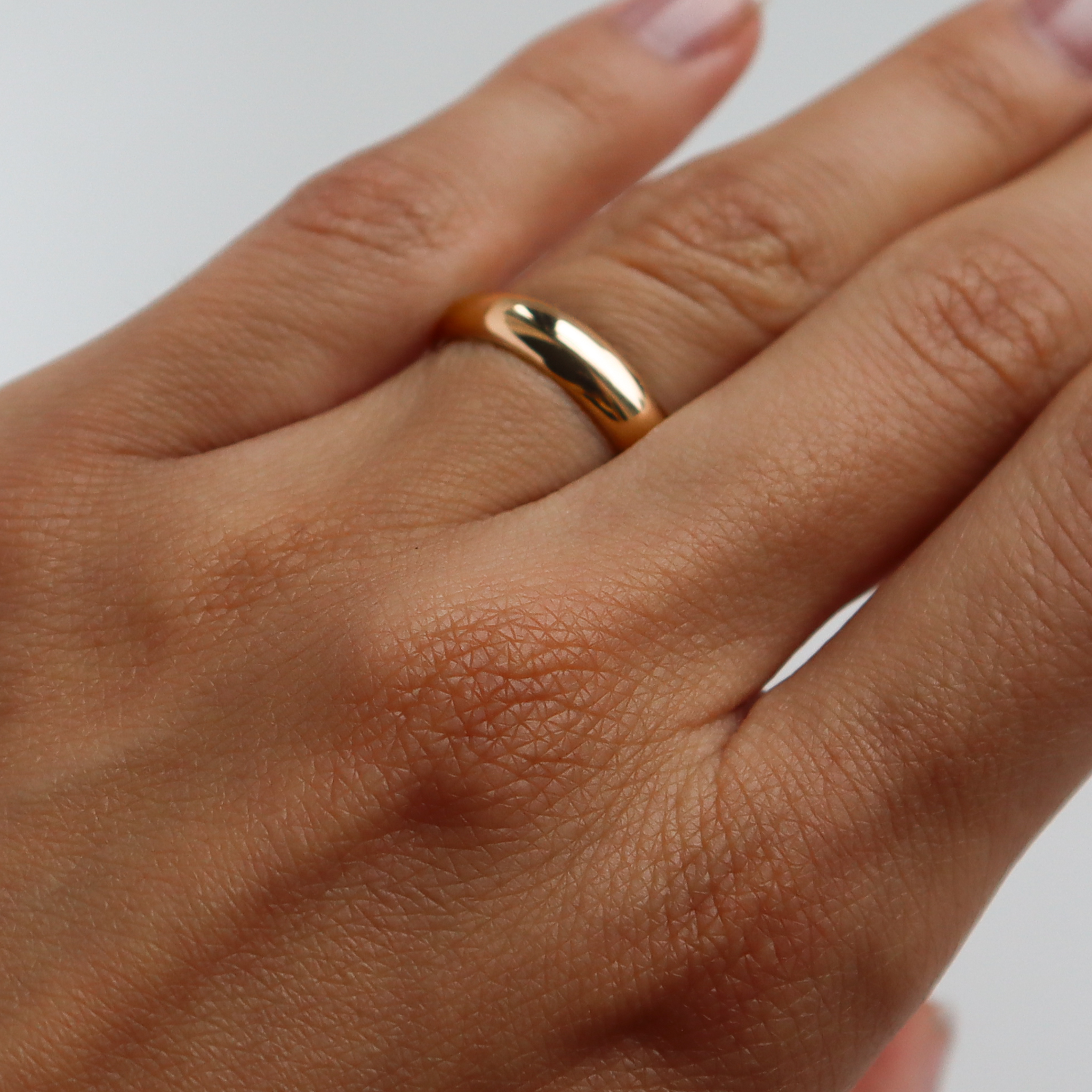 Pink Gold Half Round Wedding Band worn