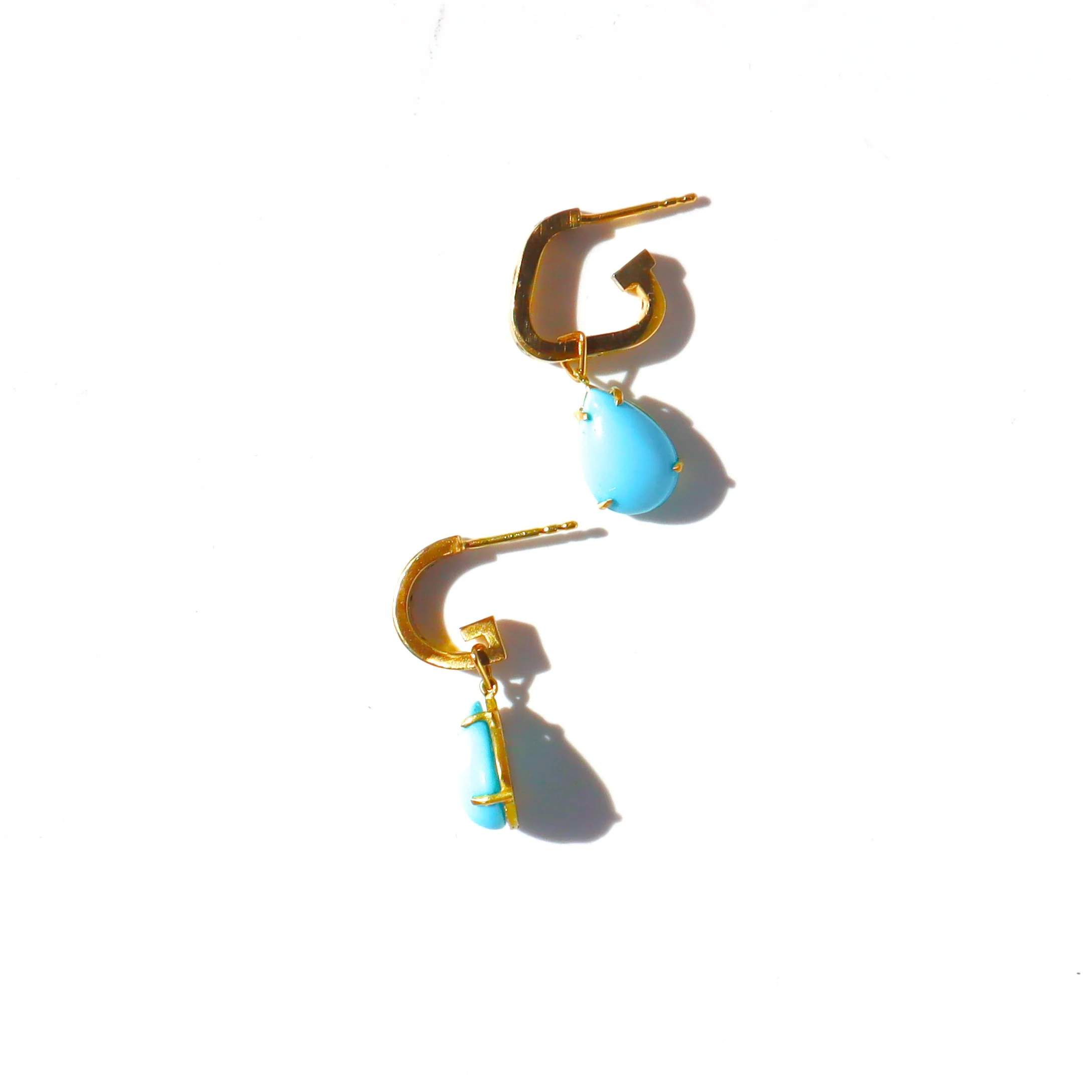 Sleeping Beauty Turquoise and Diamond Mismatched Gold Huggies by Nelly Creative Studios